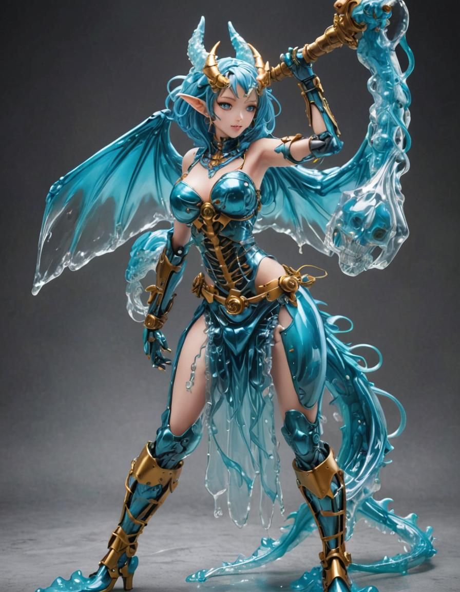 Chimera Dragon Girl with Slime Body and Metal Skeleton