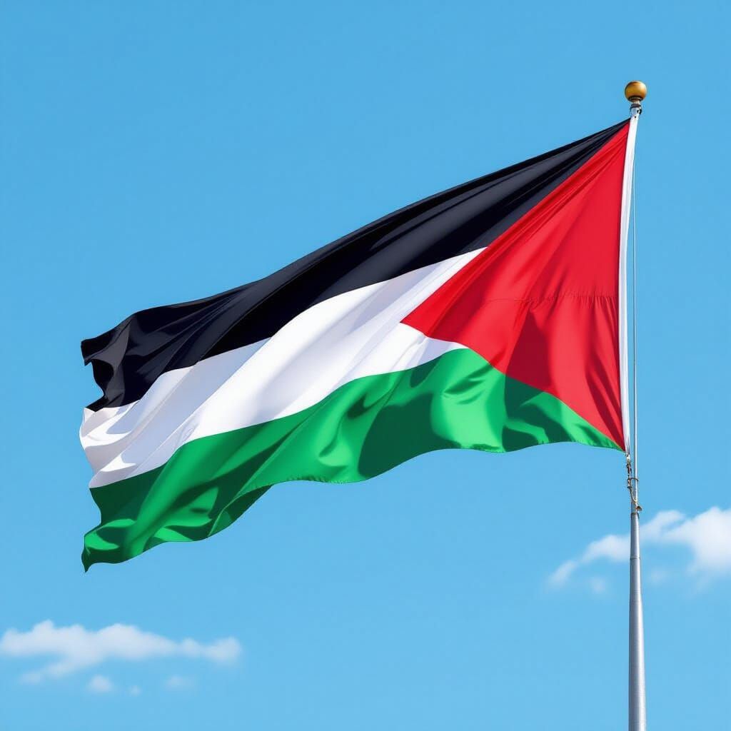 Vibrant Palestinian Flag Waving in Hopeful Breeze