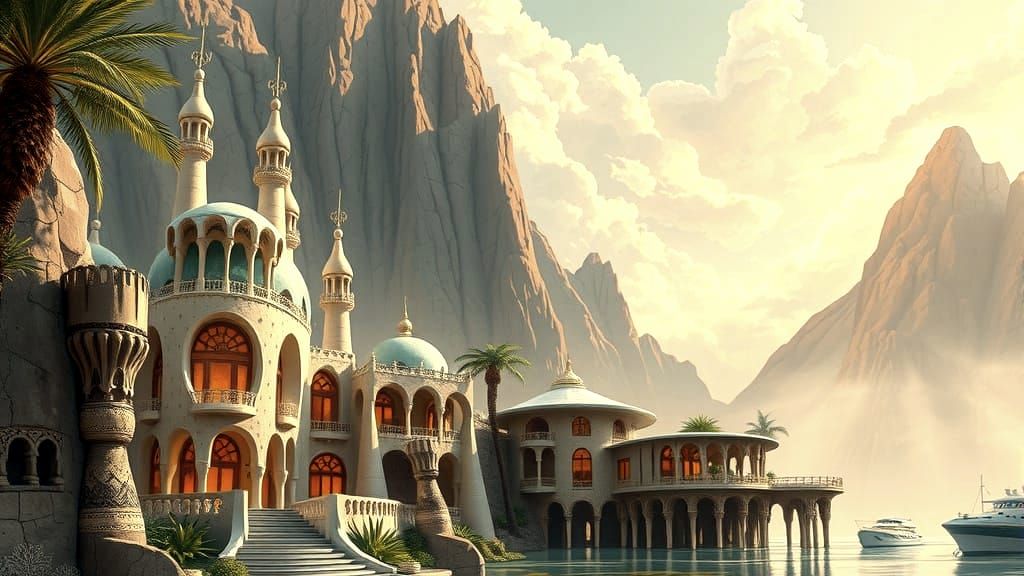 Futuristic Gaudi Architecture in Anime Style