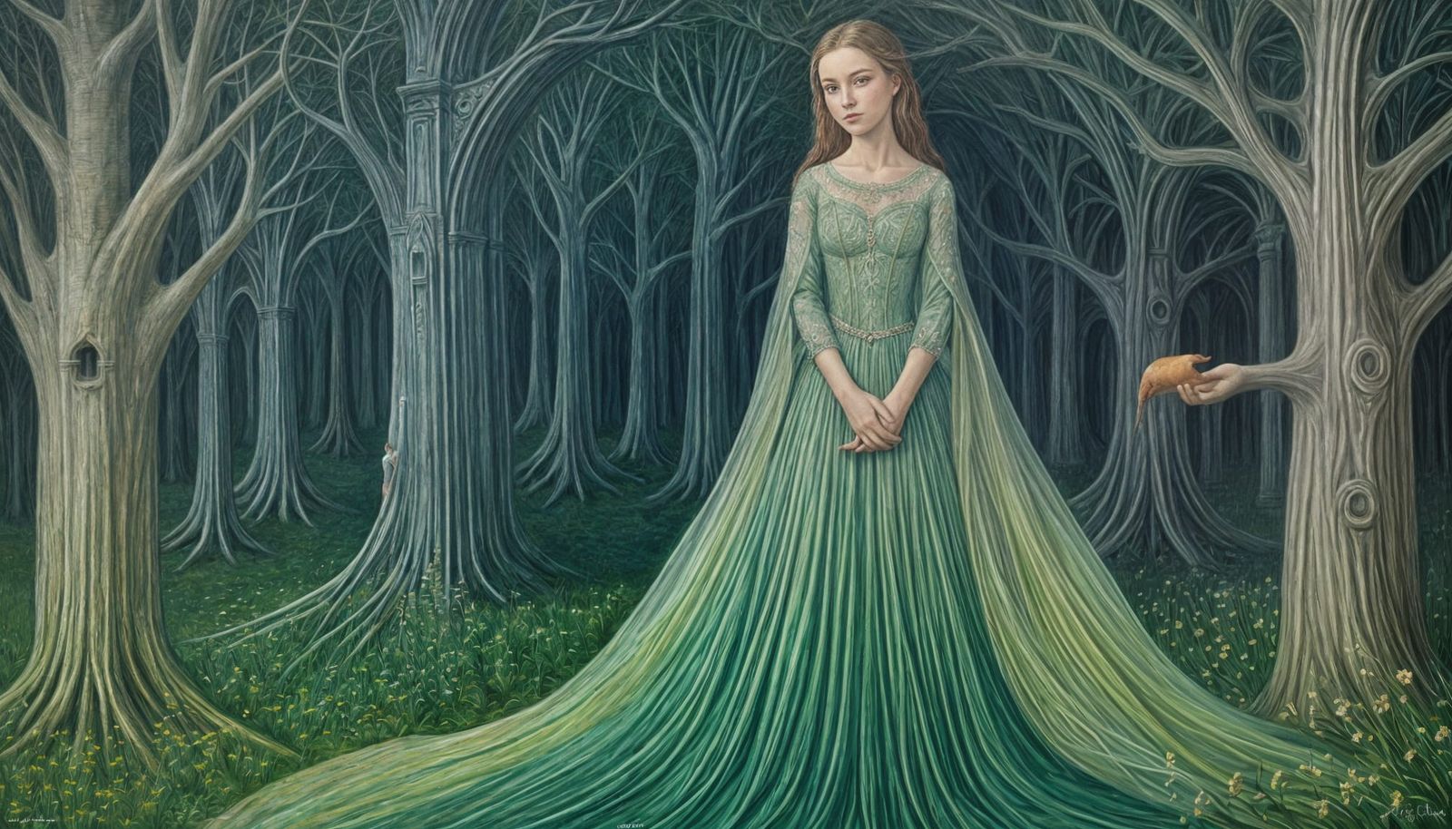 Circe Walks Through Abbey: Surreal Pastel Oil Painting