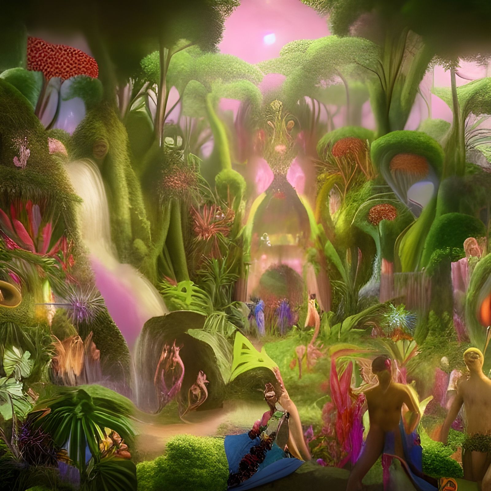 Botanical Garden Rave in Visionary Art Style