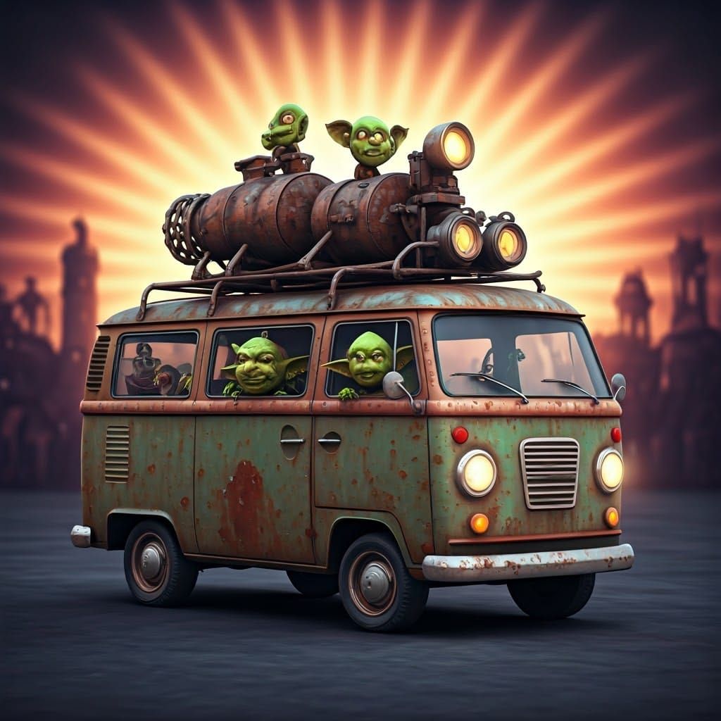 Goblin Mini-Van Cruises Through Capital City as 3D Art