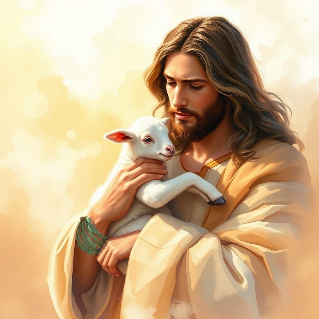 Jesus Christ Holding a Lamb Watercolor Painting