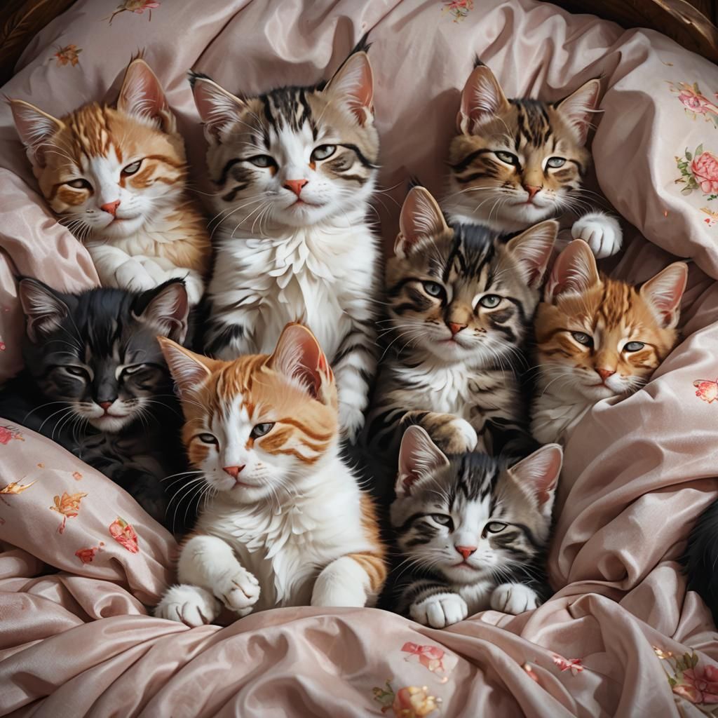 Hyperdetailed Portrait of Sleeping Kittens in 8k