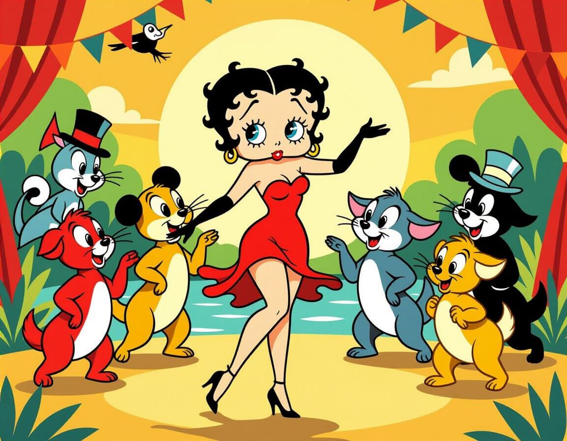 Lively 1930s Jazz Cartoon with Flapper and Animal Band