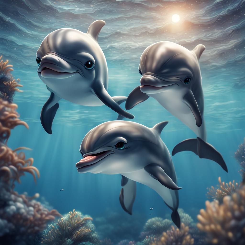 Hyperrealistic Chibi Dolphins in High Definition