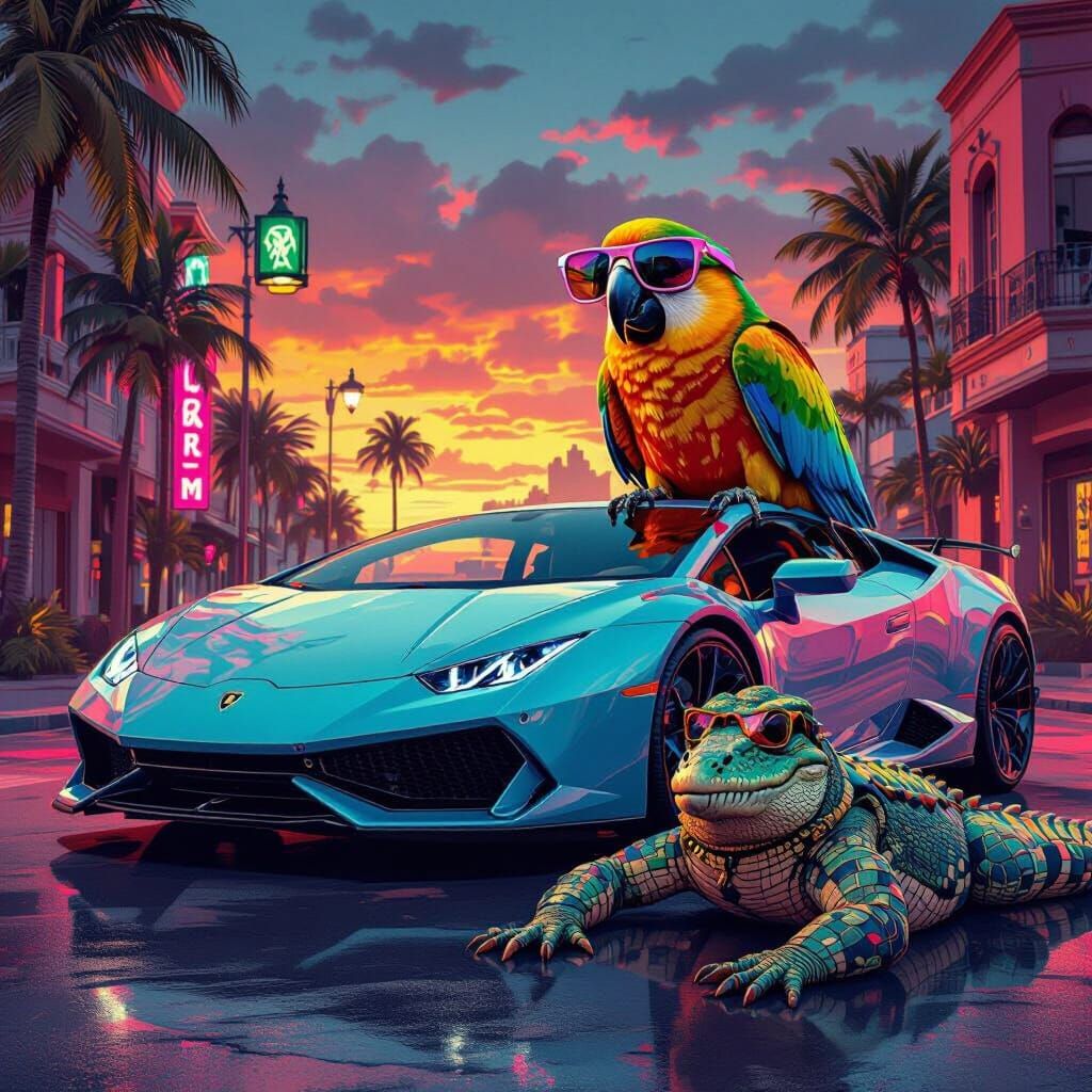 Parrot in Lamborghini: Italian Brainrot Meme Style