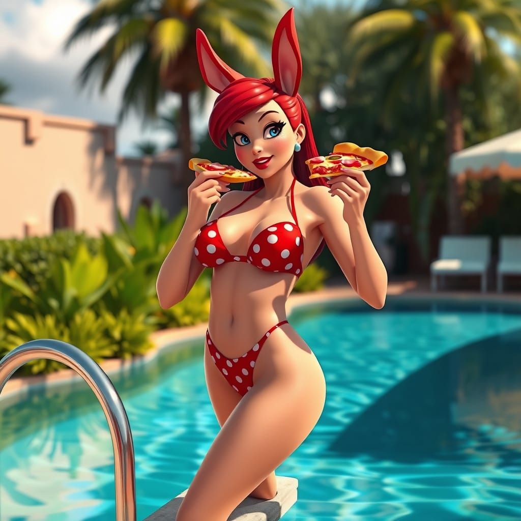 Jessica Rabbit Seductively Enjoys Pizza: 3D Anime Art