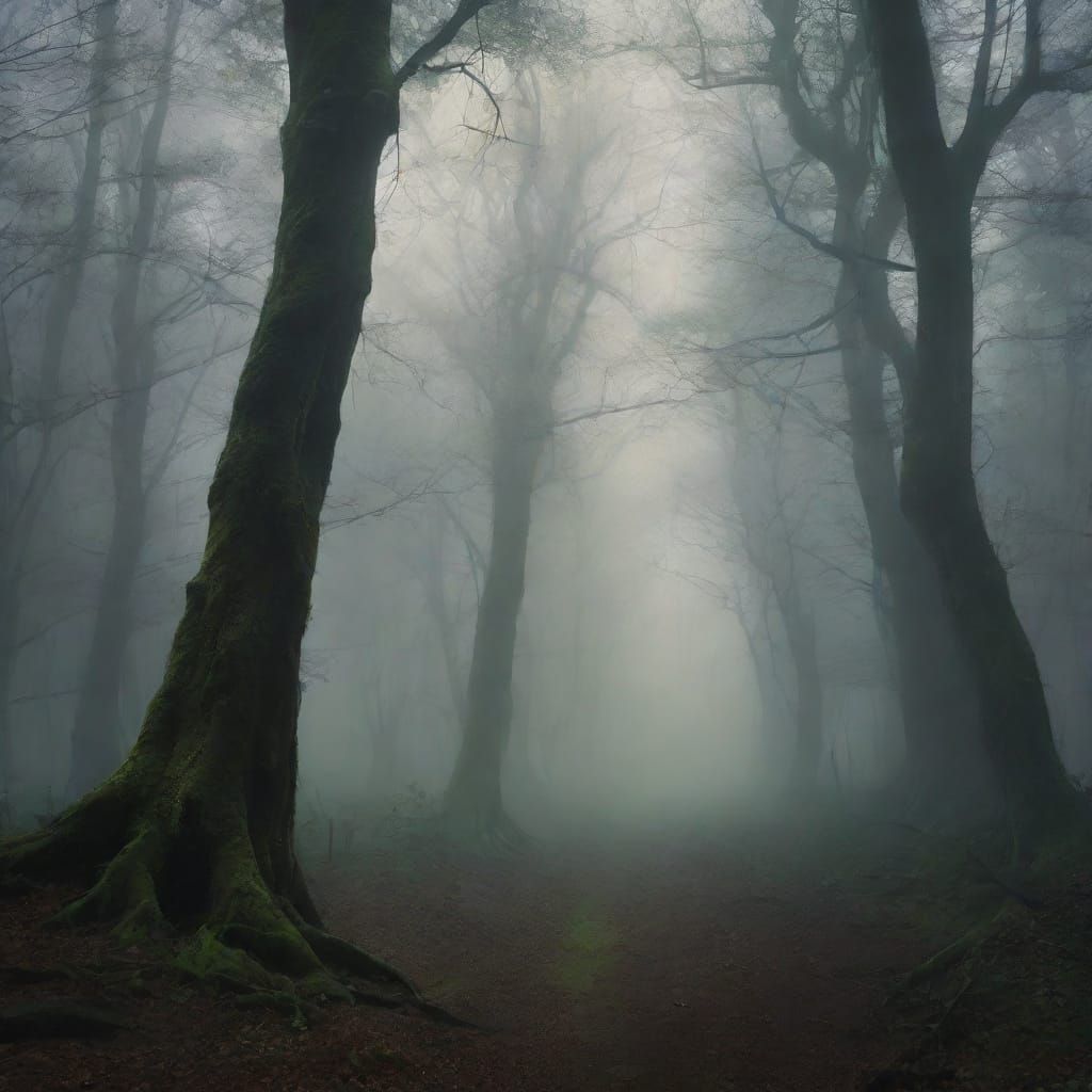 Ethereal Ghosts in a Misty Forest Digital Painting