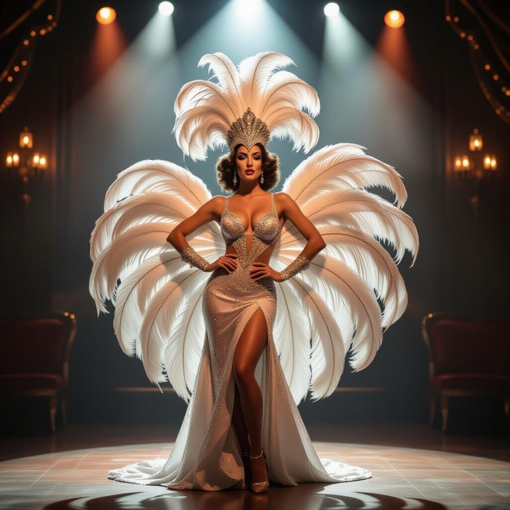 Glamorous Showgirl in Retro Hollywood Style