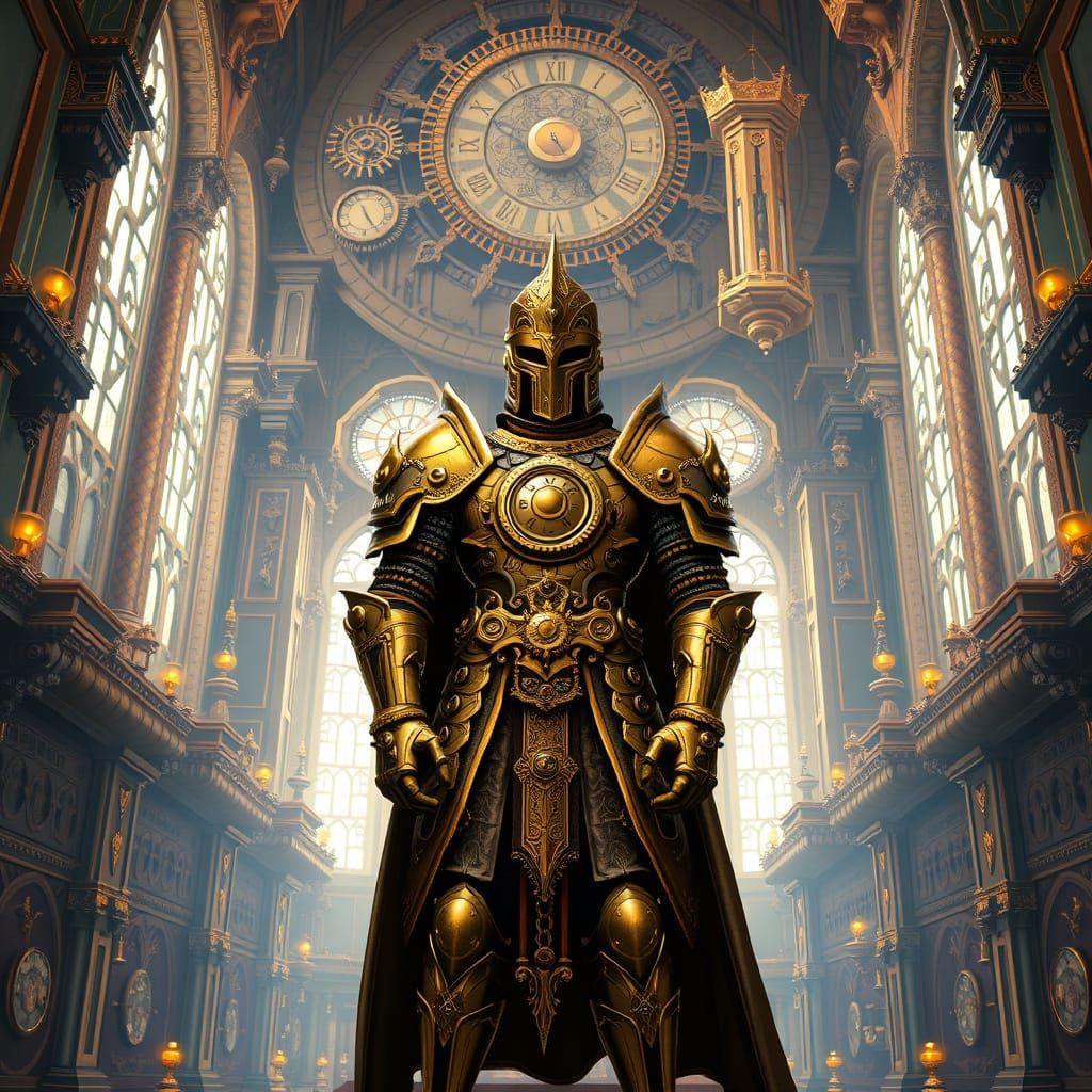 Clockwork Knight in Steampunk Castle, Miyazaki Style