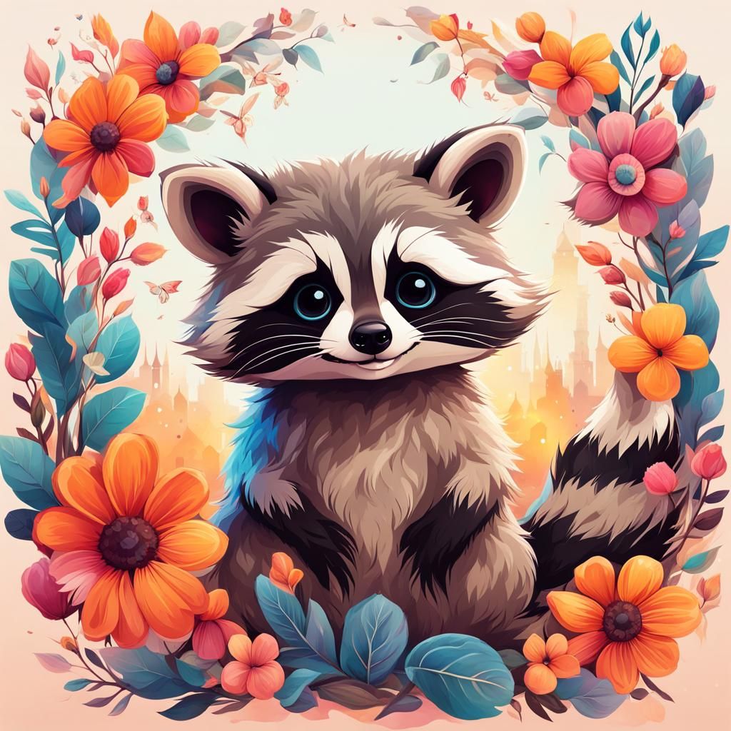 Adorable Raccoon in Dreamy Fairy Tale Illustration
