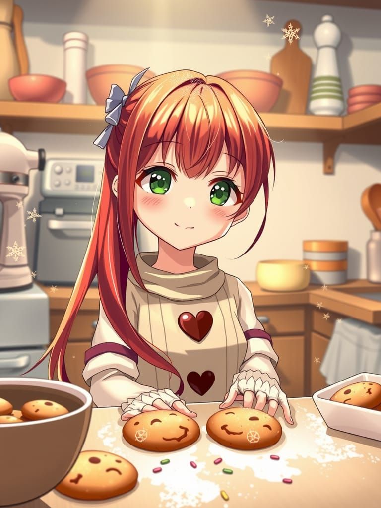 Anime Girl Baking Cookies in a Warm Kitchen