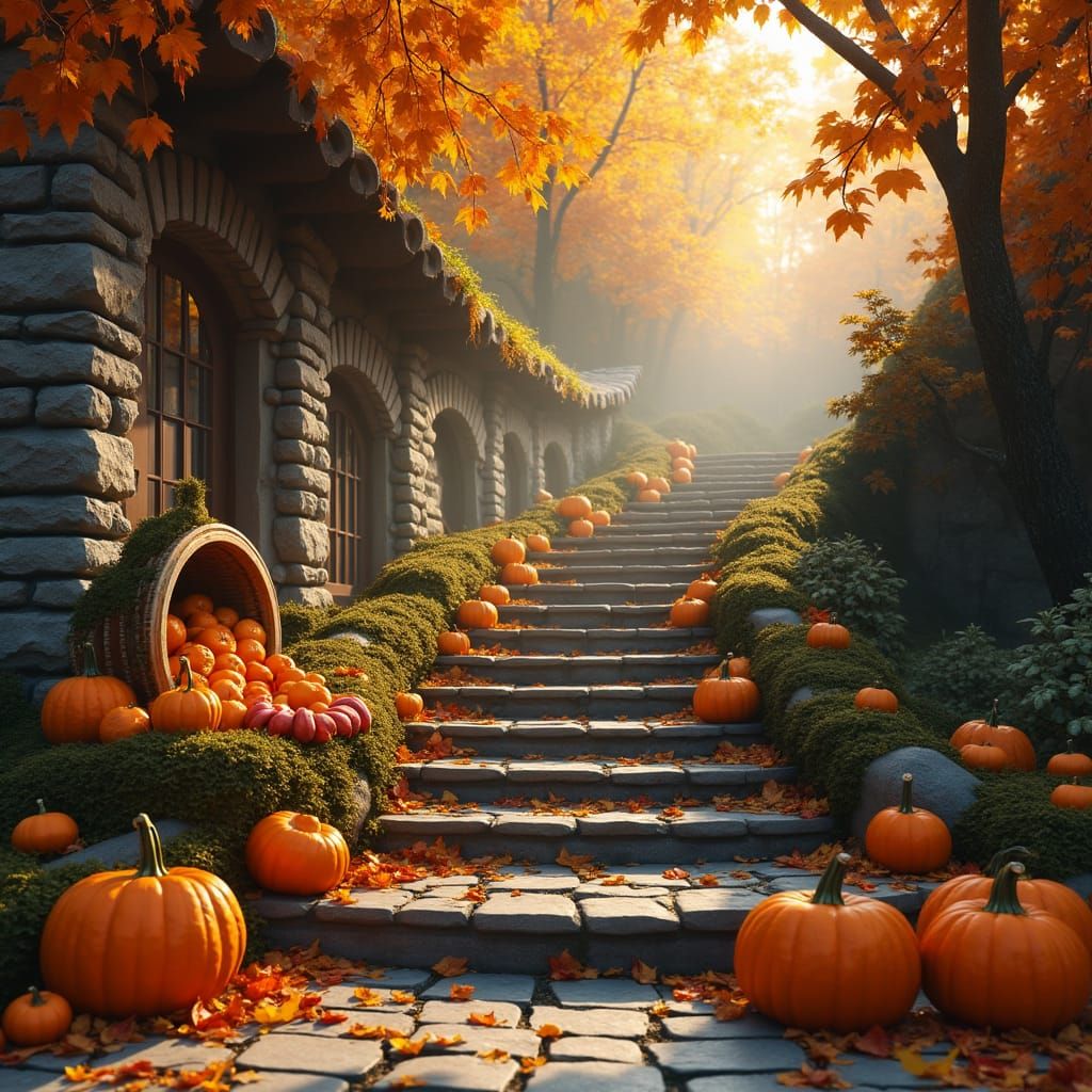 Thanksgiving Scene with Cornucopia as Matte Painting