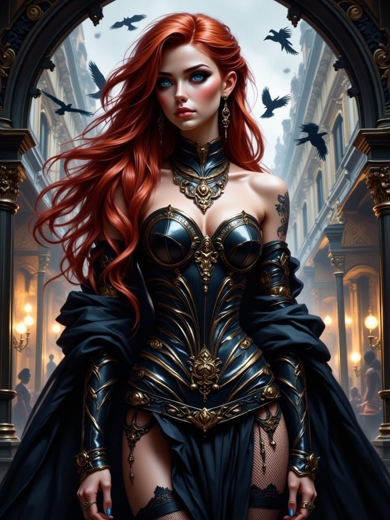 Dark Fantasy Warrior Woman in Gothic Armor