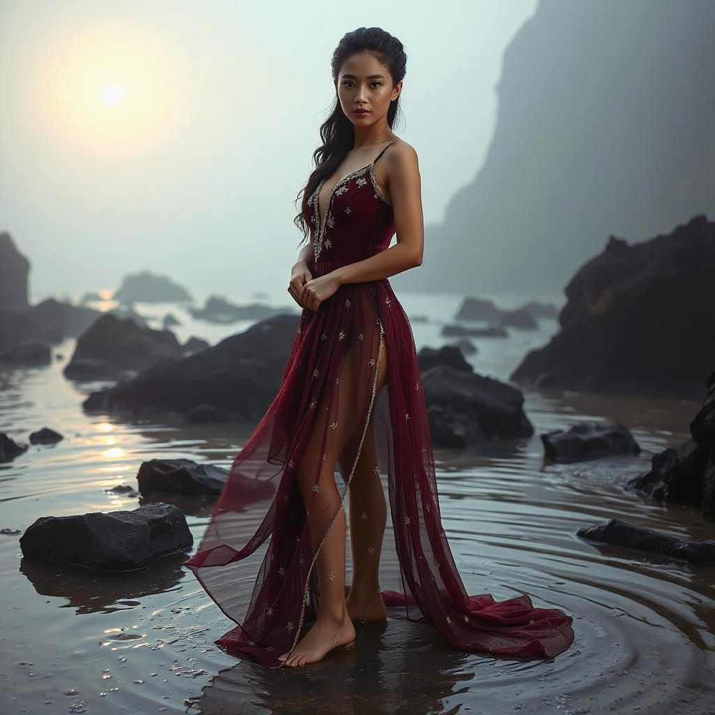 Mystical Burmese Woman in Ethereal Landscape