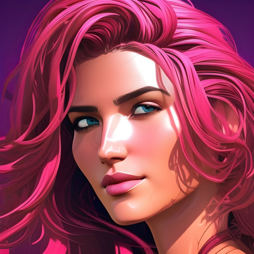 Beautiful Girl with Pink Hair, Cel-Shaded Digital Art