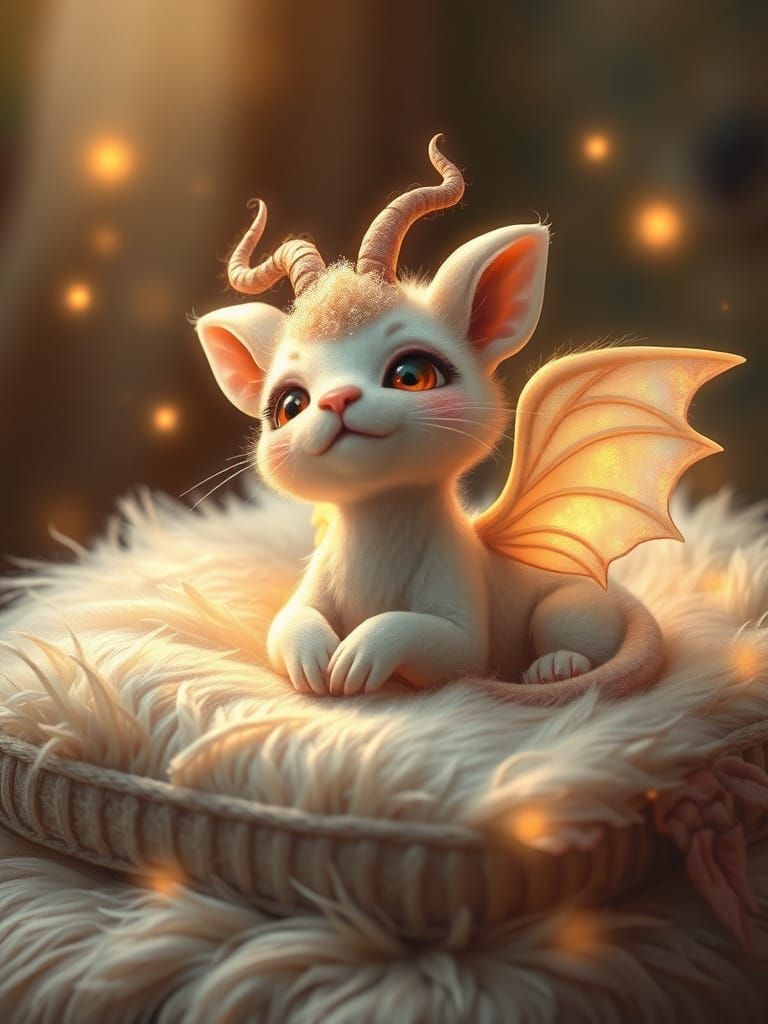 Whimsical, Winged Fantasy Pet with Soft, Luminescent Fur