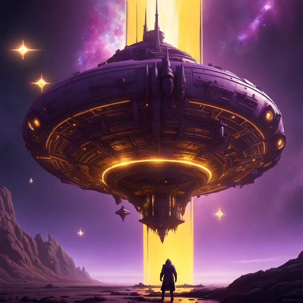 Small Spaceship with Massive Star Backdrop