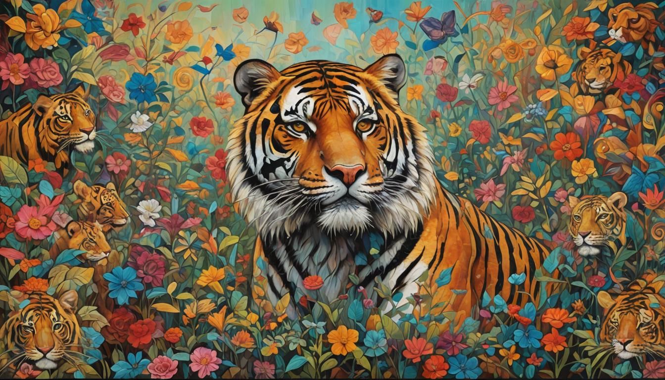 Hybrid Tiger-Lion Portrait in Street Art Style