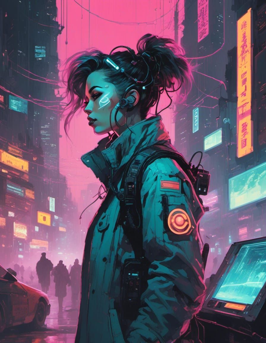Cyberpunk Ghost Hunter's Smoke Break in Megalopolis