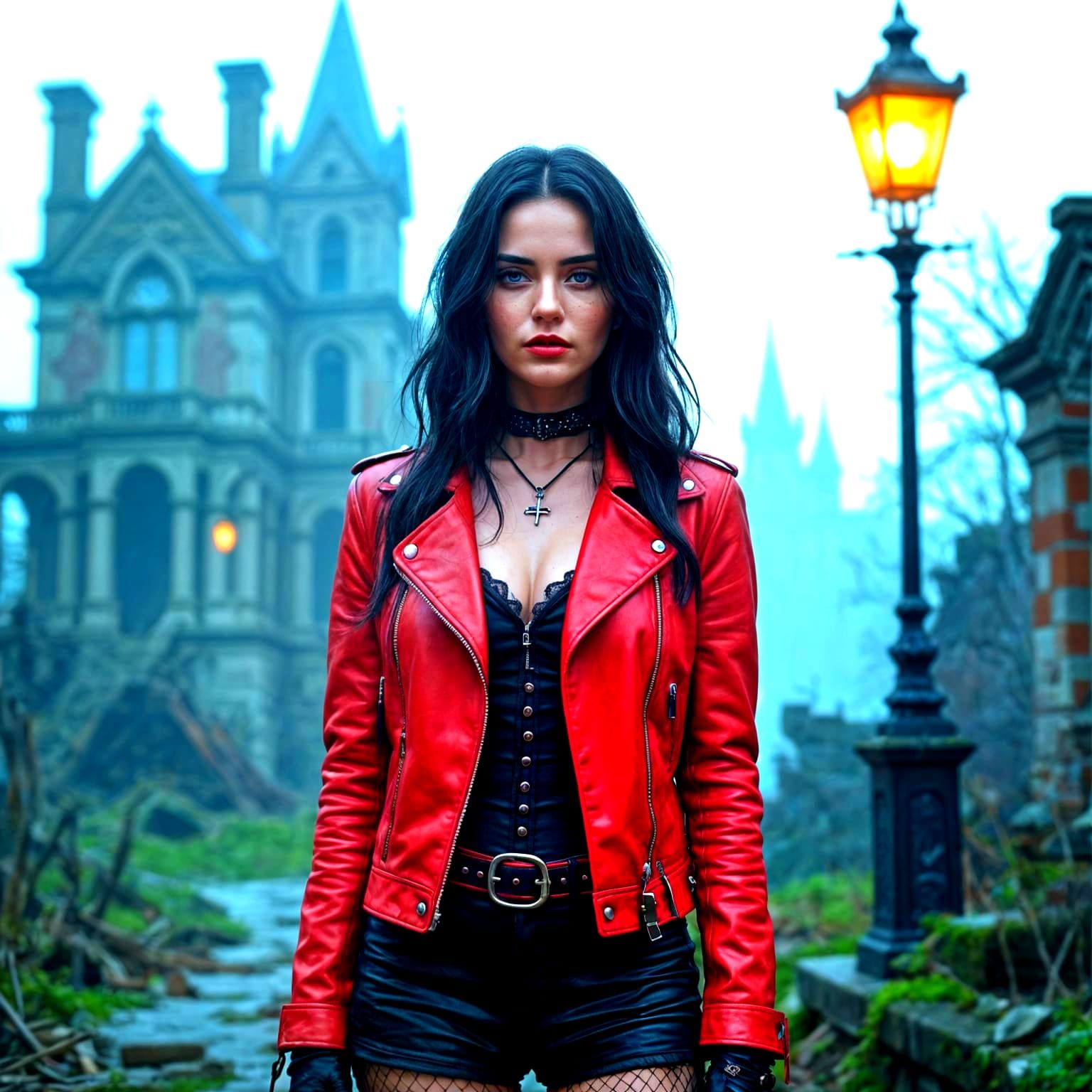 Gothic Woman in Ruined Victorian Manor