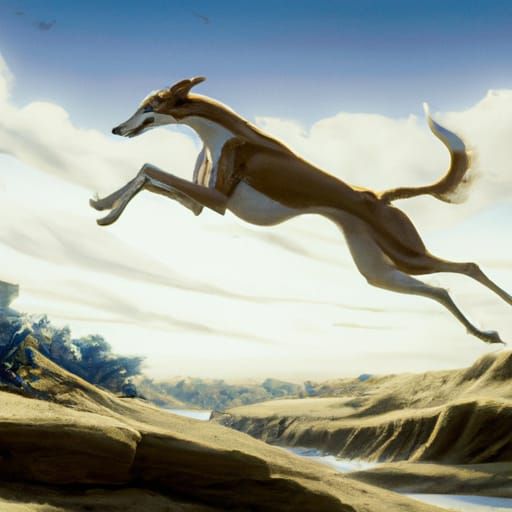 Greyhound Leaping Ravine: Studio Ghibli Anime Style