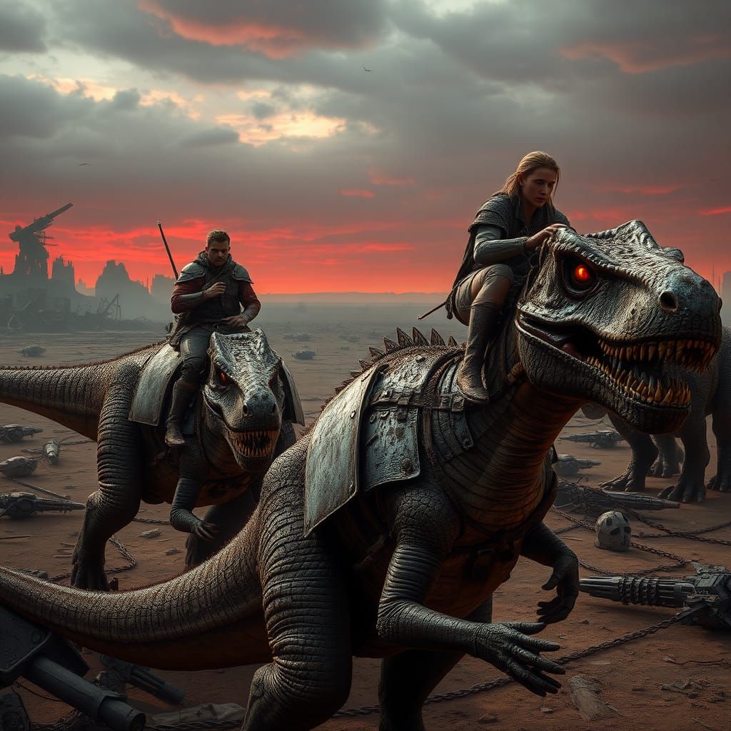 Armored Knights Ride Dinosaurs in Sci-Fi Battle