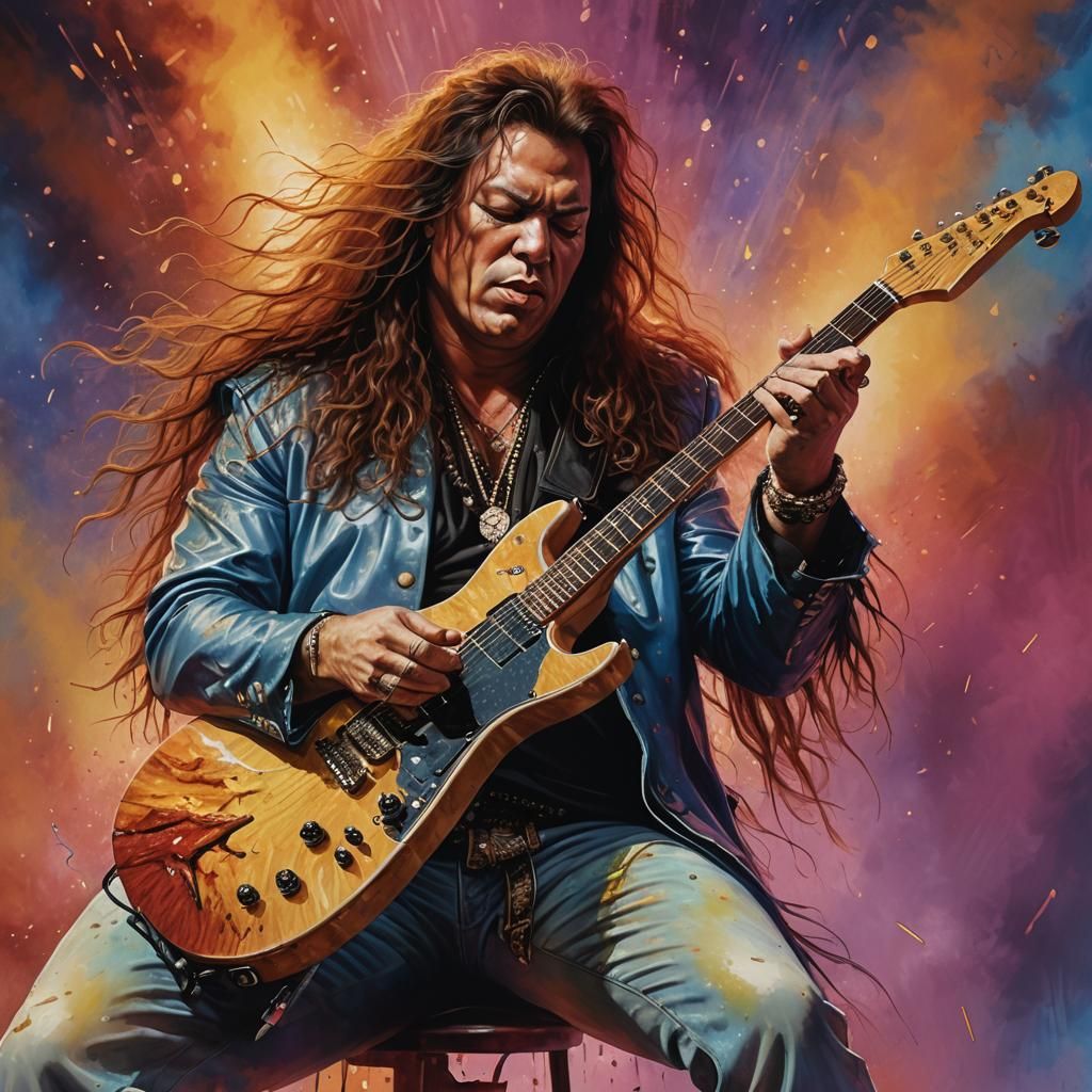Hyperrealistic Guitar Solo in Splash Art Style