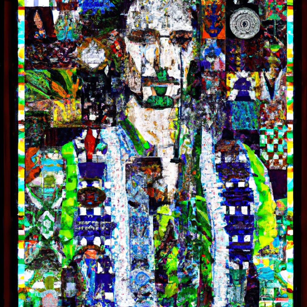 Mosaic Portrait of a Male Deity in Mixed Art Styles