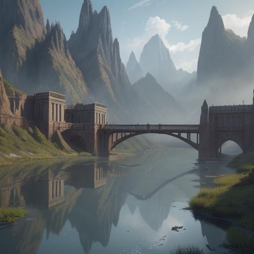 Realistic Metal Bridge Over Calm River