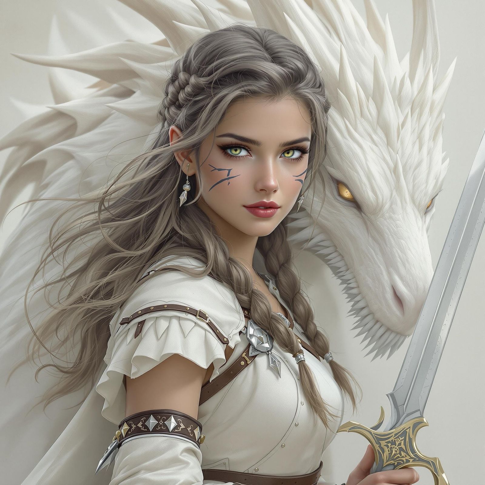 Ethereal Warrior Woman with Dragon Companion