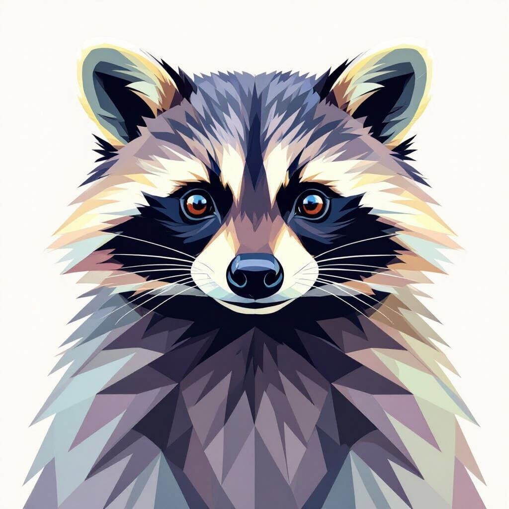 Minimalist Raccoon Illustration in Pastel Geometric Style