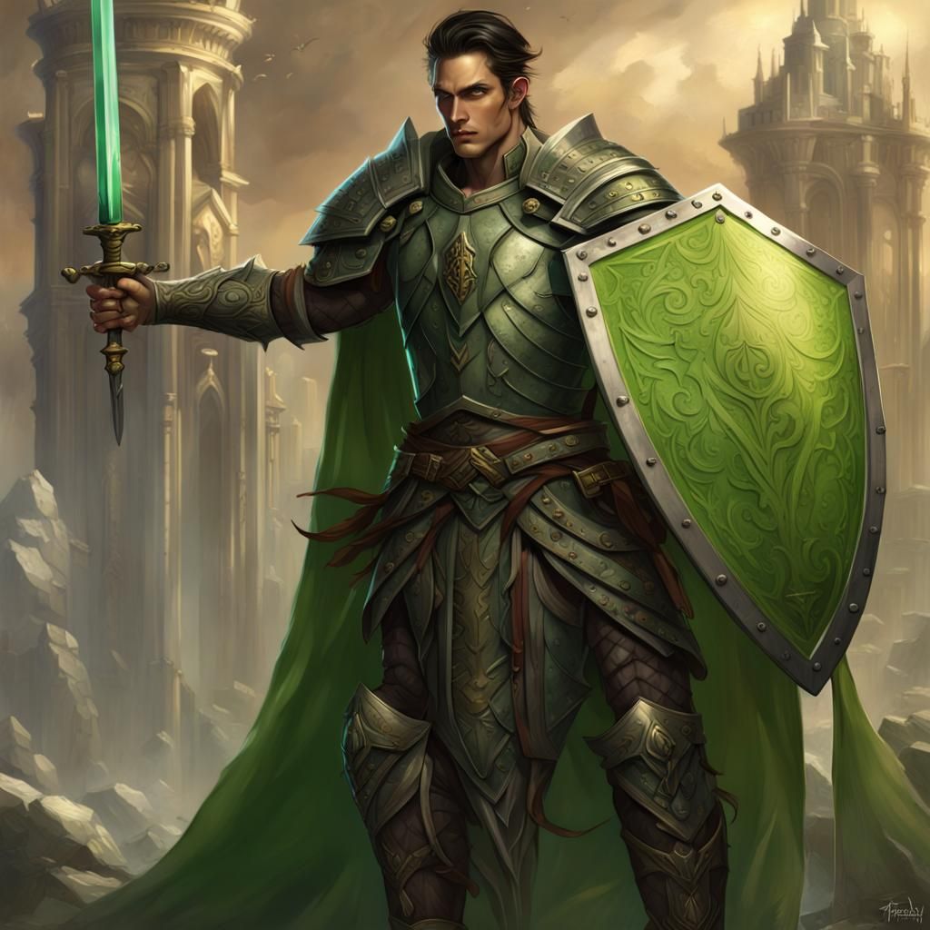 Aasimar Paladin with Sword and Shield, Fantasy Art