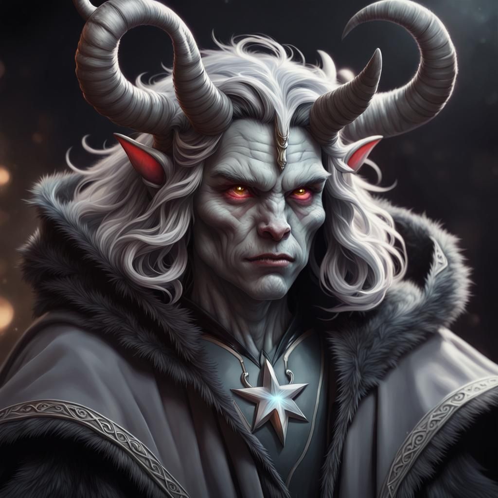 Fuzzy Gray Monster in Star Cloak: Digital Portrait