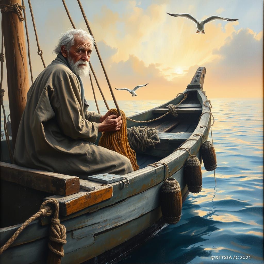 Aged Fisherman at Dawn