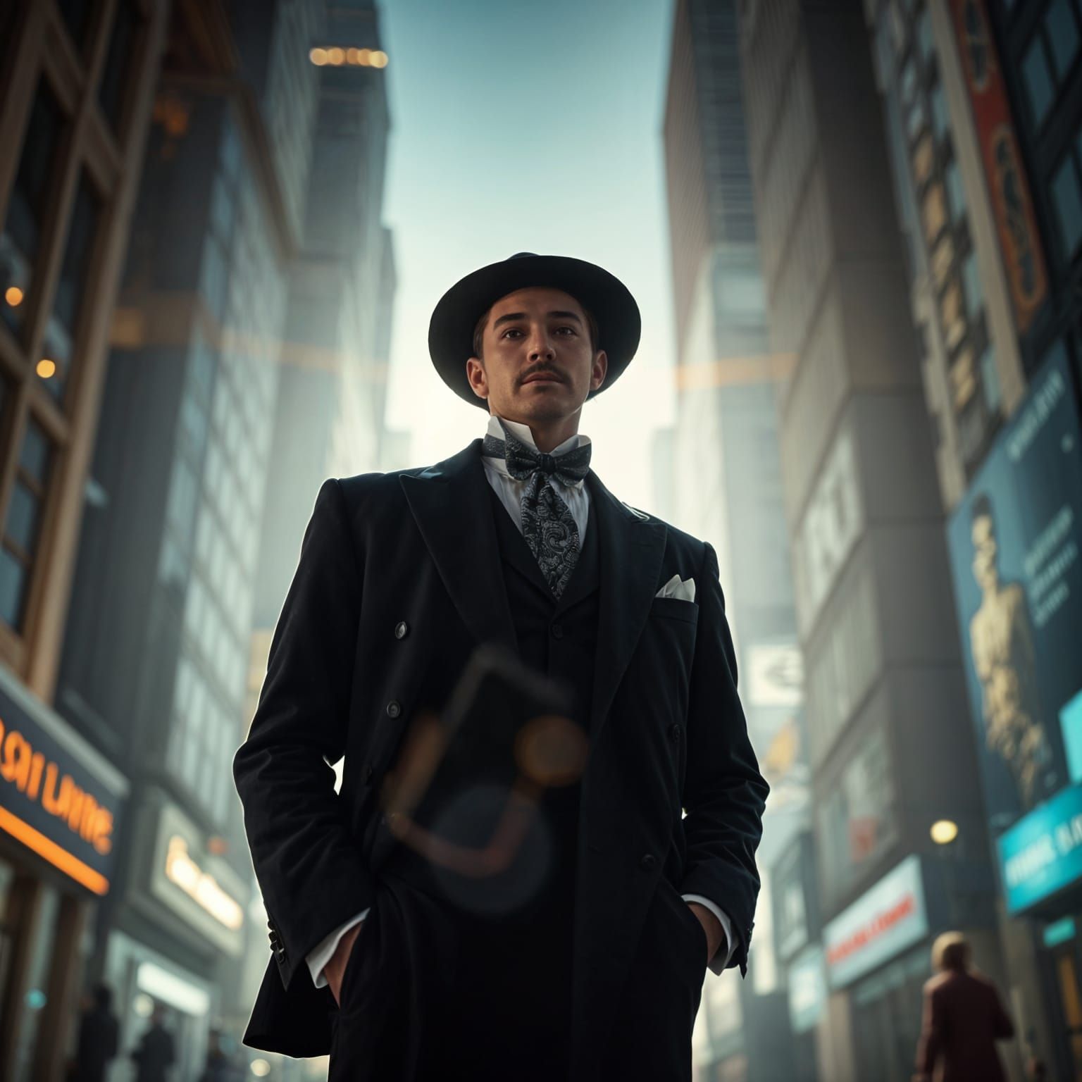 Surreal Dandy Radiates Elegance in Low-Angle Glow