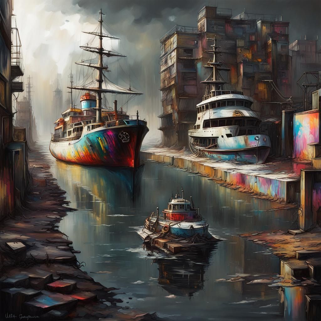 Ship in Graffiti Splash Art Style