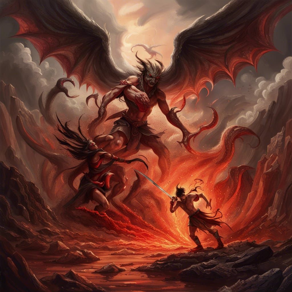 Epic Battle: Demon Versus Angel in Hell