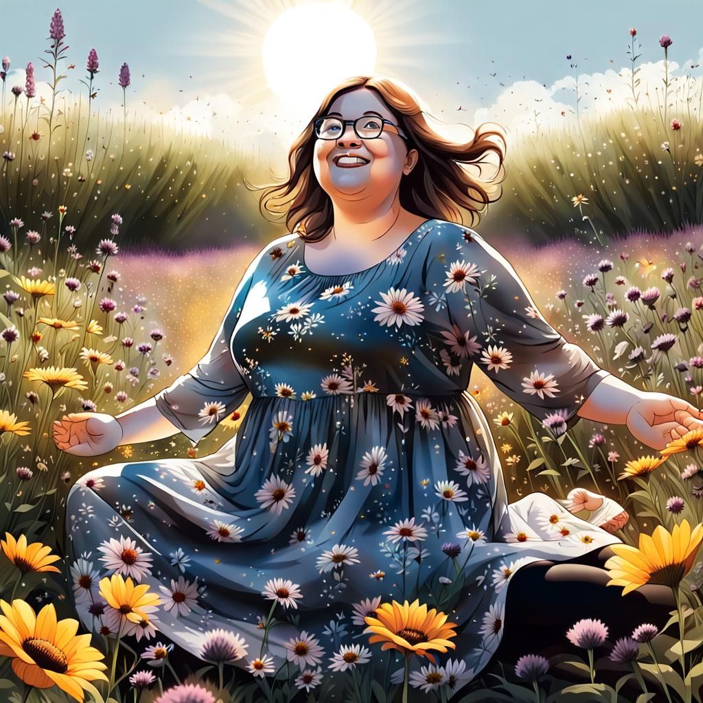 Hopeful Image: Woman in Meadow Receives Helping Hands