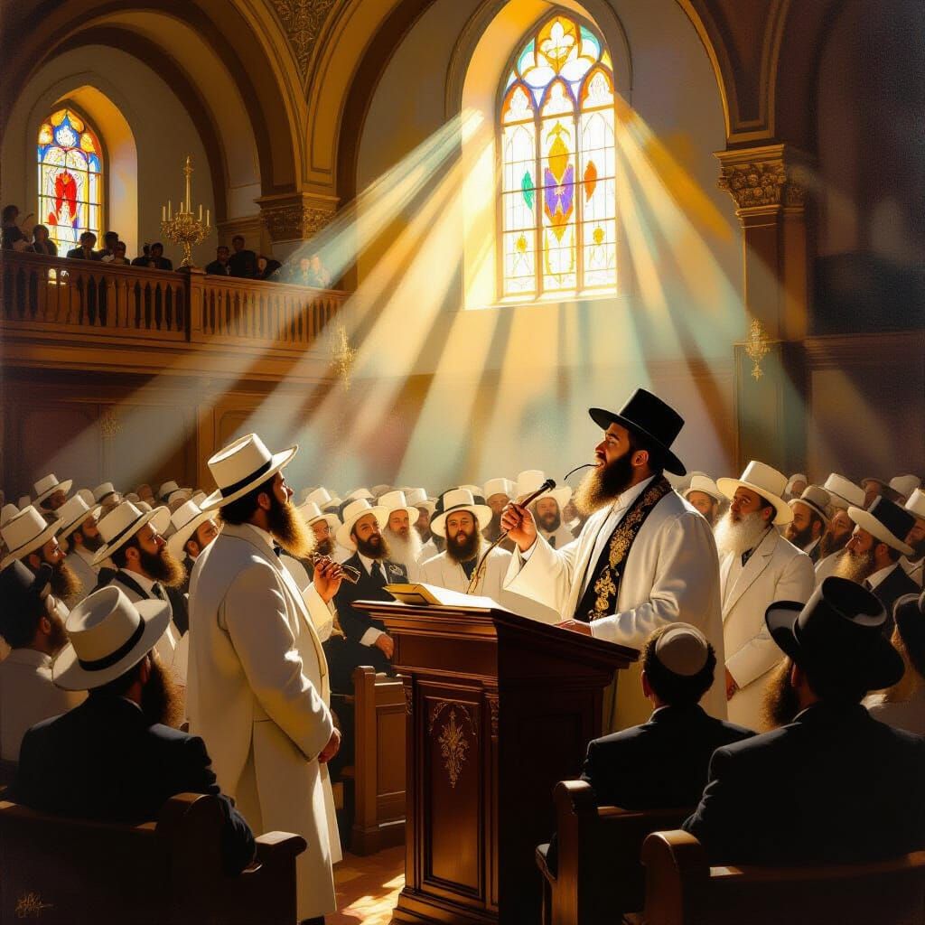 Hasidic Synagogue Sermon With Rabbi and Shofar