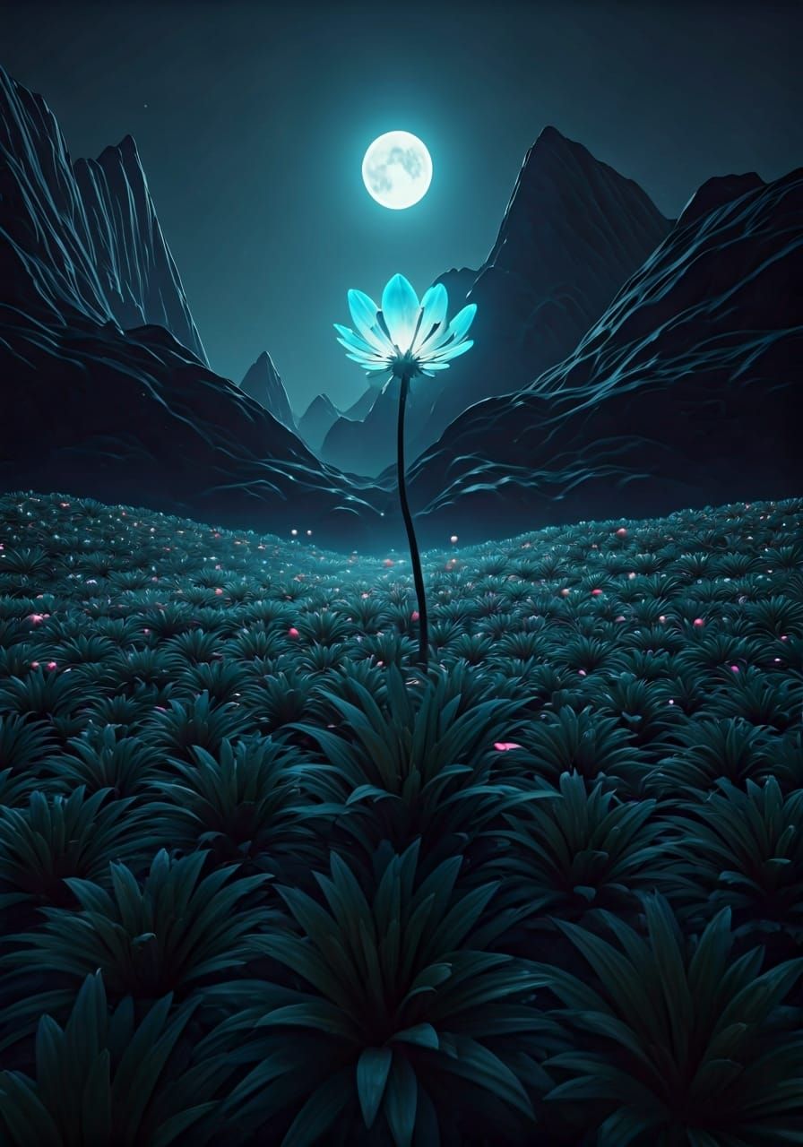 Bioluminescent Flower on Alien Planet in Matte Painting Styl...
