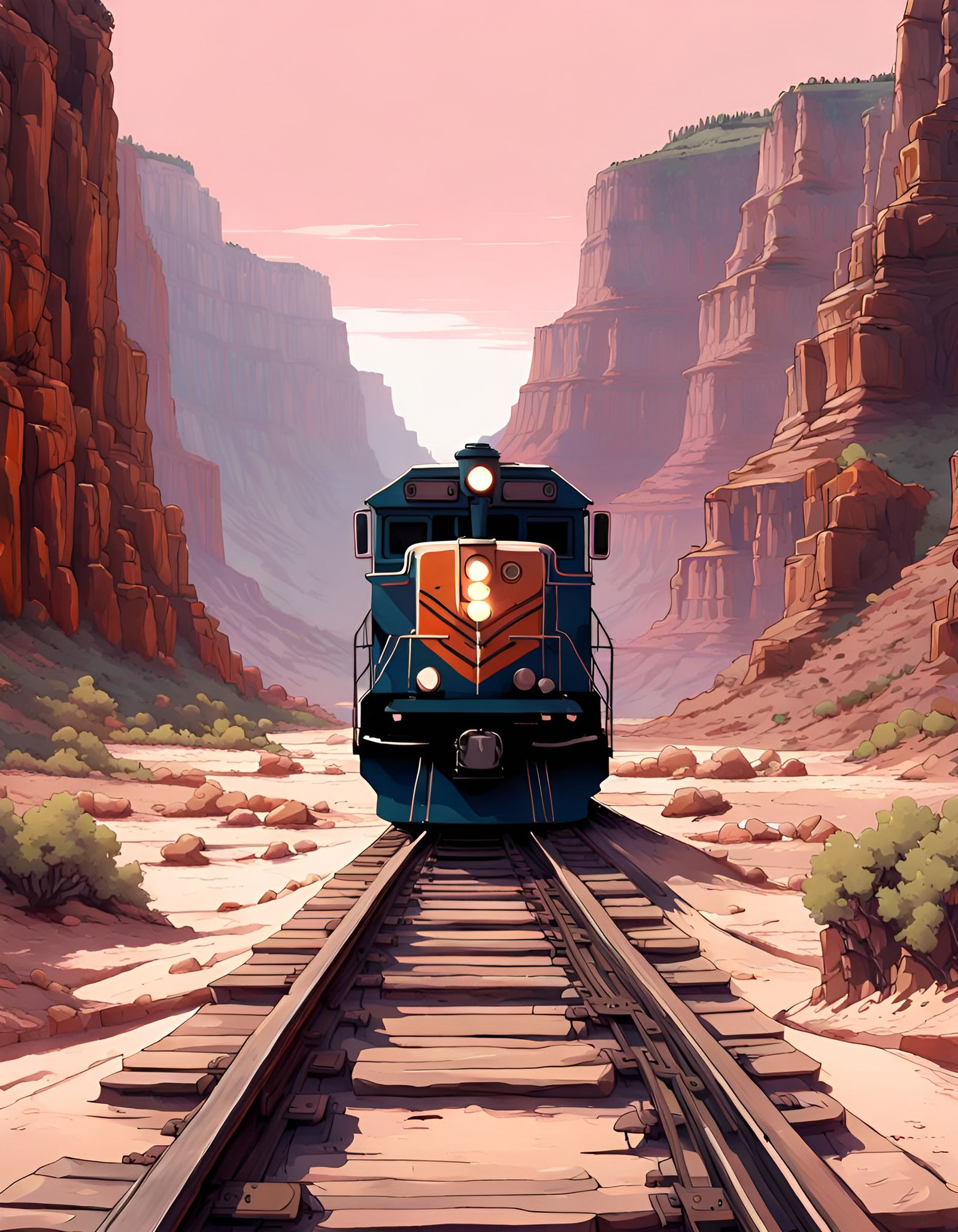 Grand Canyon Train in Anime Vaporwave Style