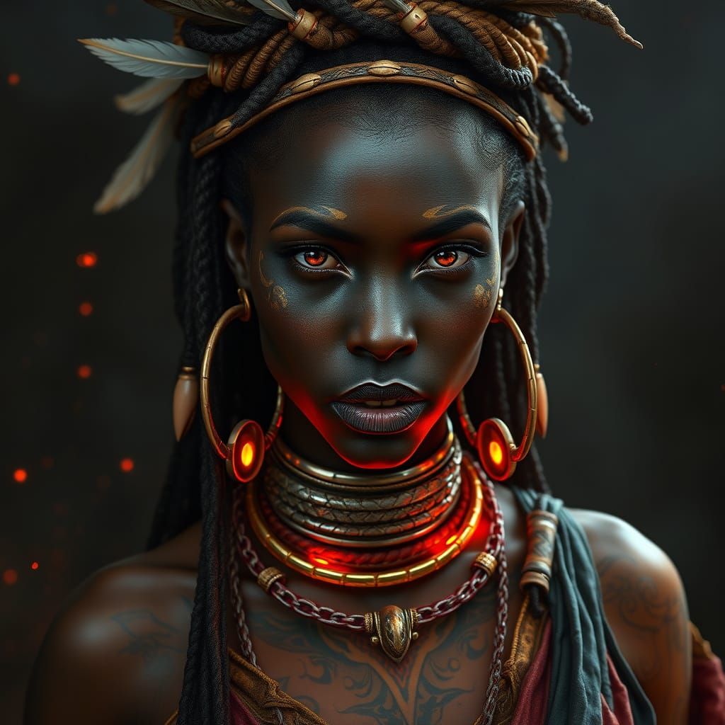 African Goddess with Vibrant Braids and Ornate Jewelry