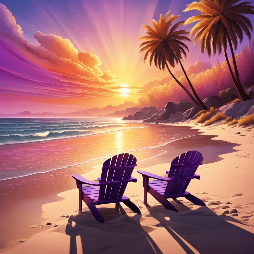 Tranquil Beach Sunset in Digital Concept Art Style