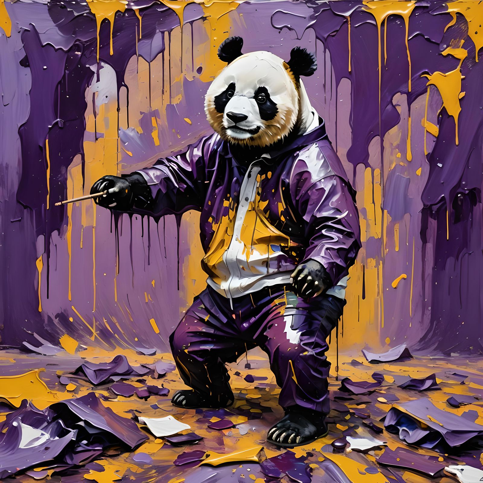 Panda Paint Spill in Expressionist Oil Painting