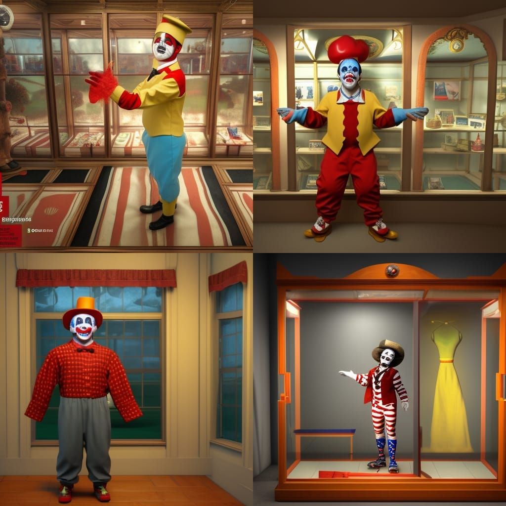 Clown Costume Display in Rockwell-esque 3D Game Art