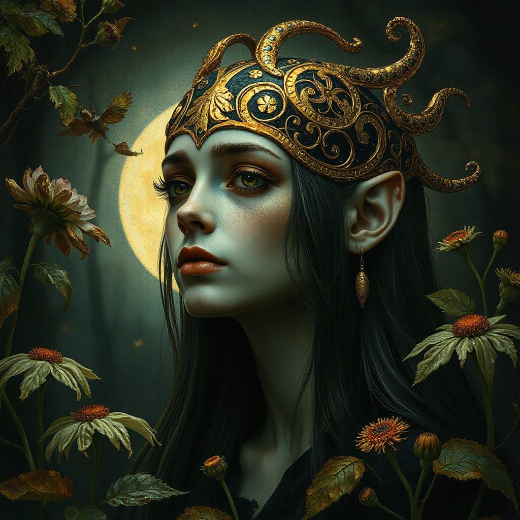 Art Nouveau Forest Spirit Portrait in Klimt Style