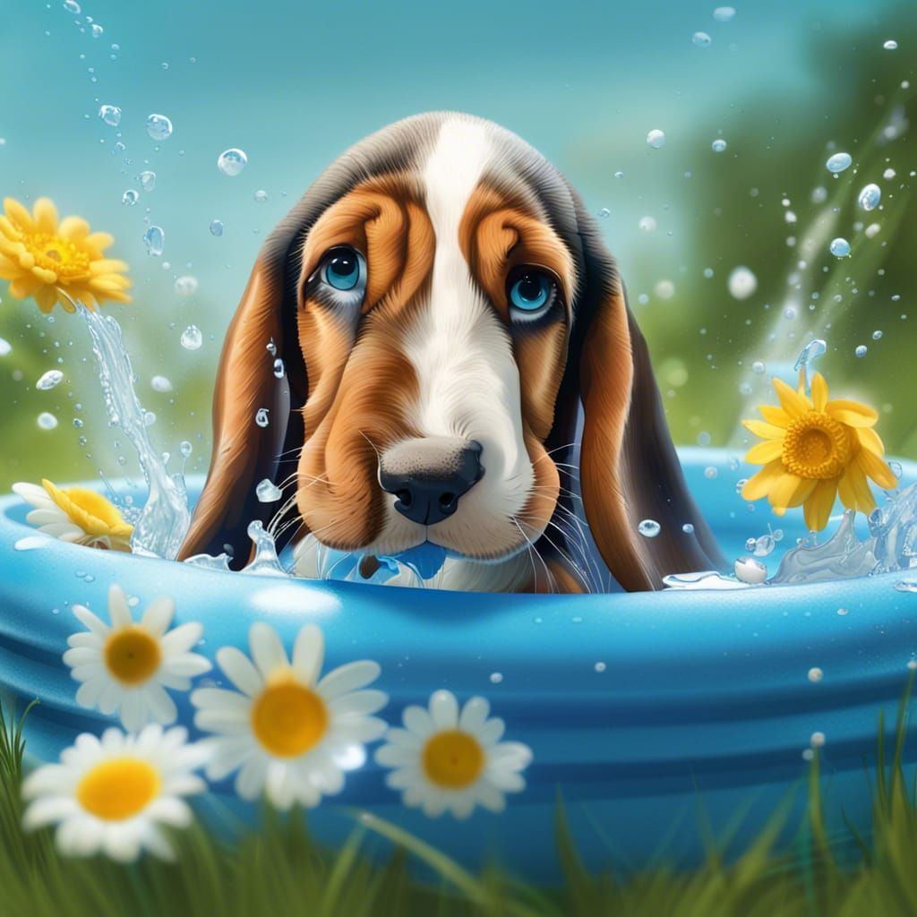 Basset Hound Puppy's Playful Pool Party
