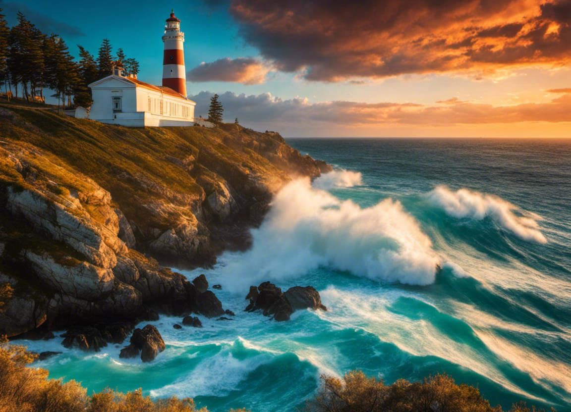 Magnificent Seascape: Lighthouse at Sunset